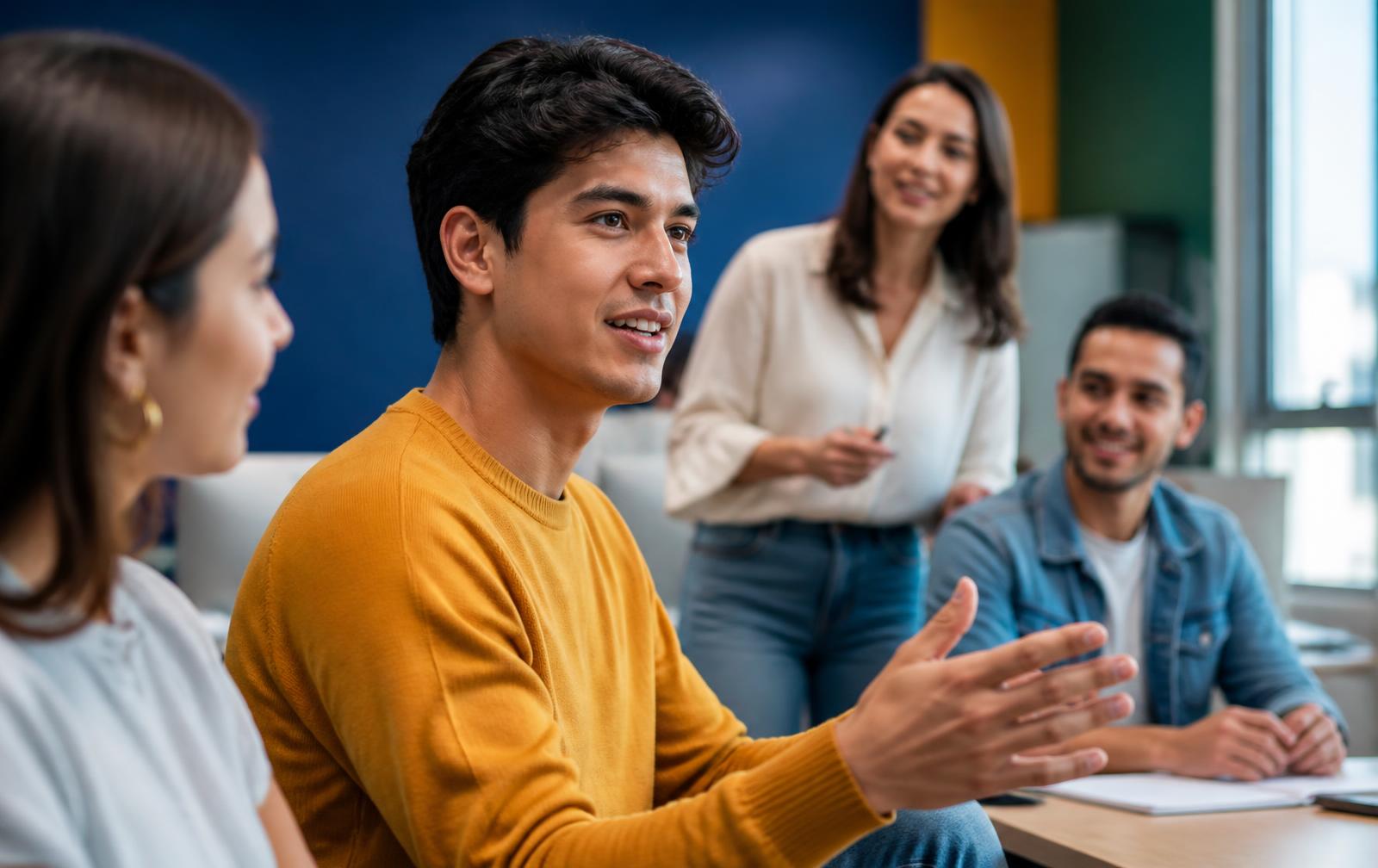Alumno participando en un taller de conversación